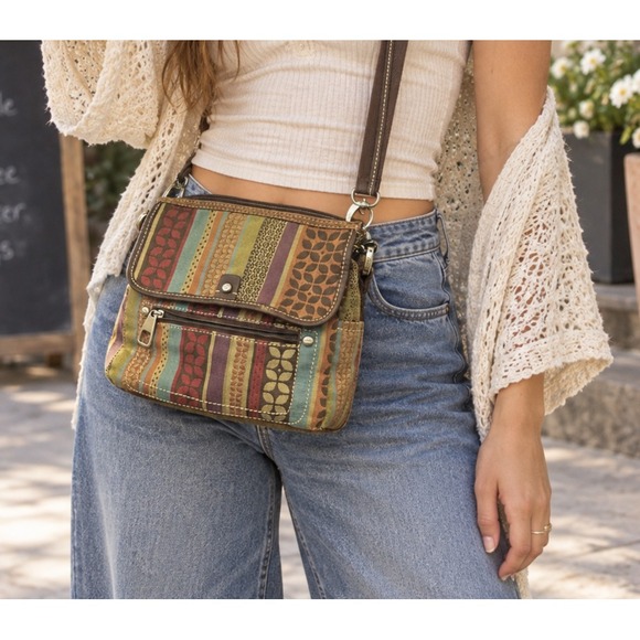 Fossil Handbags - Fossil Patchwork Crossbody Shoulder Bag Canvas Leather Trim Purse Boho Y2K Style